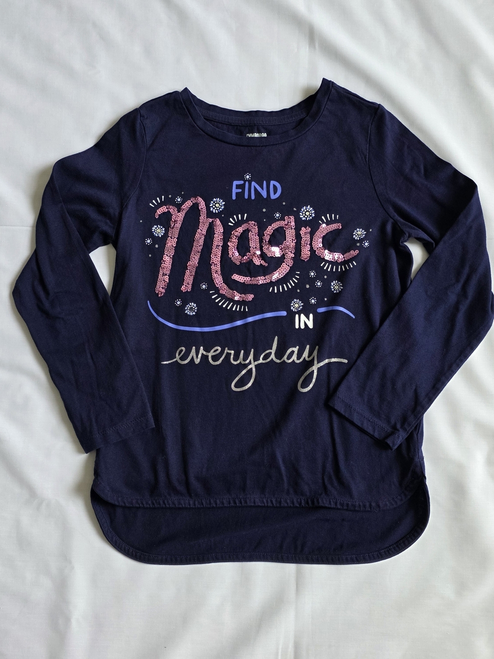 Gymboree Navy Long-Sleeve "Find Magic" Sequin Top